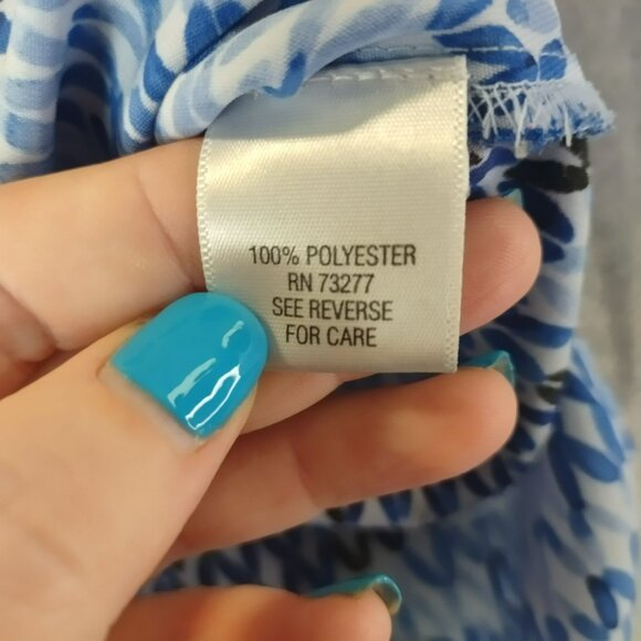 Dana Buchman Blue & Black Abstract Short Sleeve Button-Up Blouse S 100% Polyeste - Picture 3 of 10